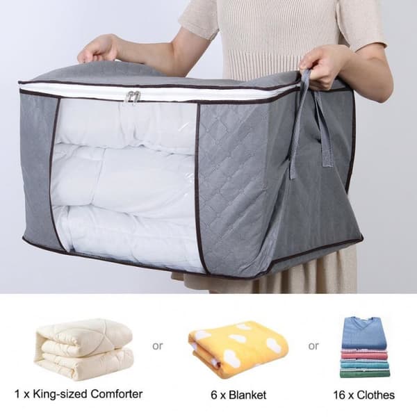 Opbevaringspose til lagner, tæpper, tøj Grå 60x43x35 cm 1-pack
