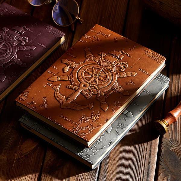 3D-Präglad Nautisk Journal Brown