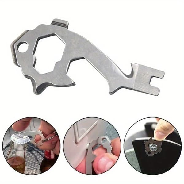 Fiskeformet rustfritt stål 20-i-1 Multi-Tool EDC Nøkkelring Flaskeåpner