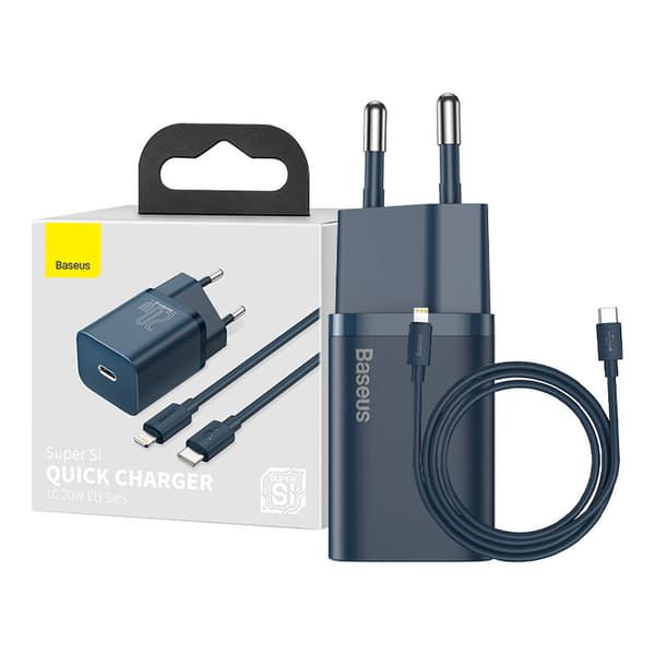 Baseus Super Si Quick Charger 1C 20W med USB-C kabel til Lightning 1m (blå)