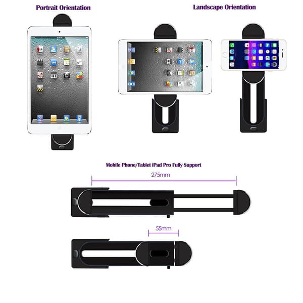 Tablet/Smartphone Holder Stativ Med 1/4 Stativgevind Sort