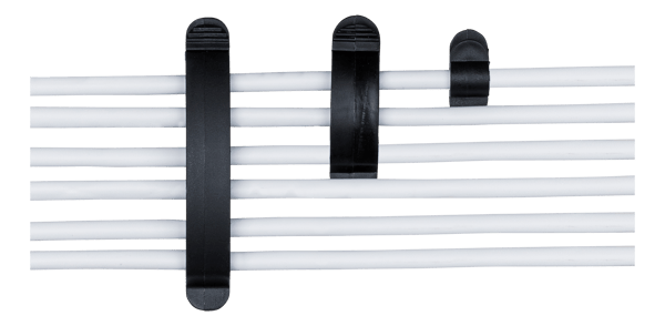 Adhesive cable clamps in plastic, 1/3/6 slots, 10-pack