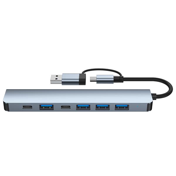 2-i-1 USB-C / USB-hub 7 portar USB3.0 för Windows MacOS Grey