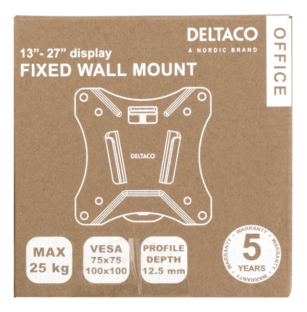 Office Compact Slim Fixed Wall Mount, 13"-27", 25 kg, black