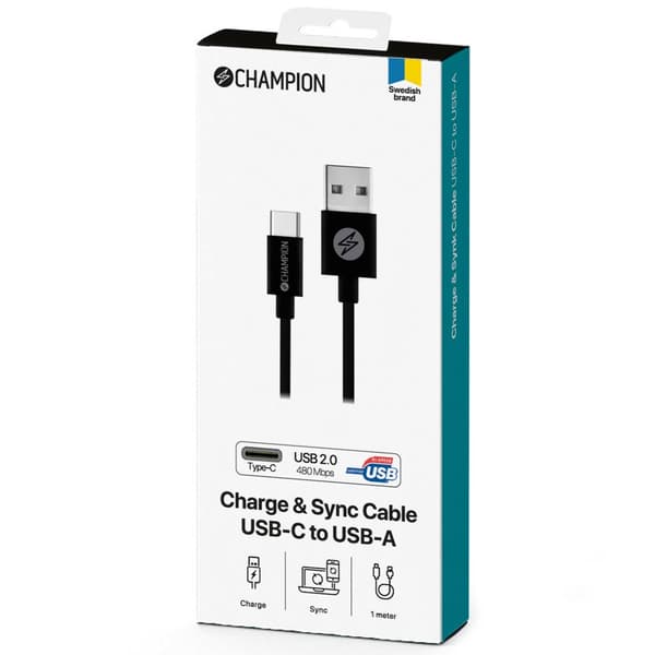 USB-A till USB-C Kabel 1m Svart