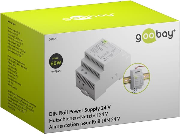 DIN-kiskoon asennettava virtalähde 24 V (DC), 2,5 A, 60 W