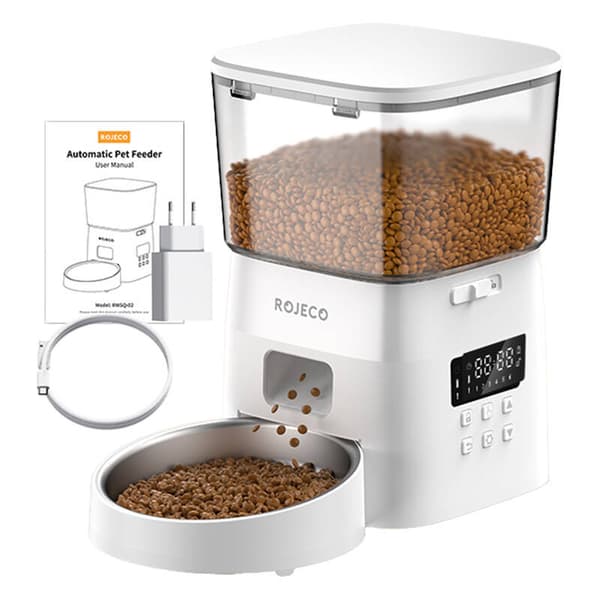 Rojeco 2L automatisk kæledyrsfoderknapversion (hvid)