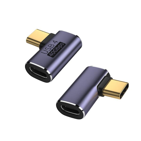 Type-C hun til Type-C han sidevinkeladapter - 2 stk. pakke - Understøtter 40 Gbps dataoverførsel