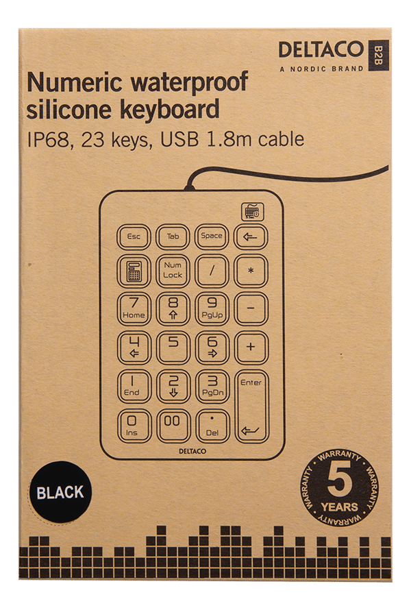 Silicone numpad, IP68, 23 keys, USB, black