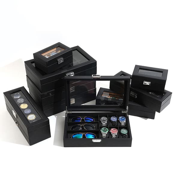 Klockbox i kolfiber - Elegant displayfodral med 3 fack