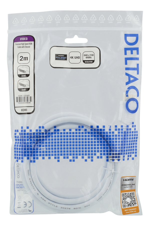 High-Speed Premium HDMI cable, 2m, Ethernet, 4K UHD, white