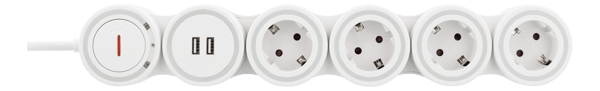 Flexible 4-Socket Power strip, 1.4m, 16A 3500W, 2x USB-A, wh