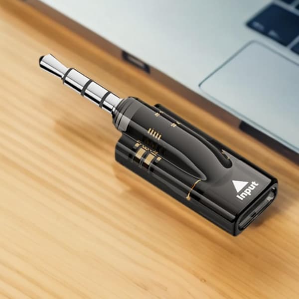 3,5 mm han til USB-C hun lydadapter med indbygget DAC dekoder 16bit/48KHz 40mW output, sort