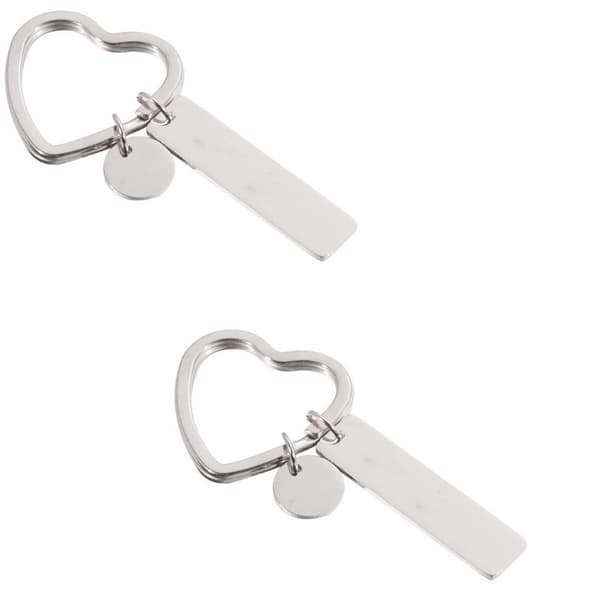2-pak hjerteformet DIY nøglering i rustfrit stål Silver