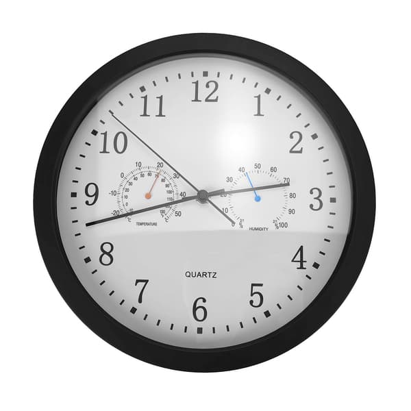 Lydløst vægur med termometer hygrometer Black