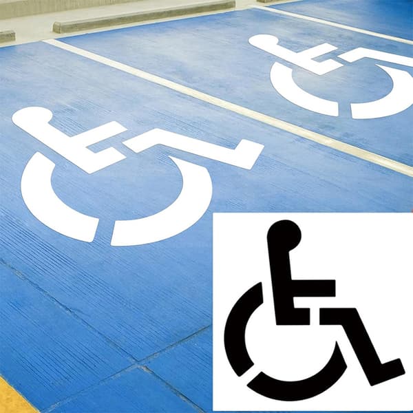 Genanvendelig kørestolssymbolstencil til handicap parkering