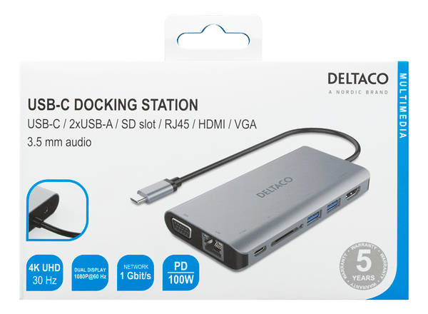 USB-C docking station, HDMI/VGA/2x USB-A space grey