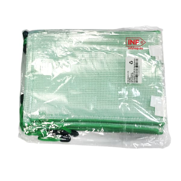 A5 Dokumentpåsar, plastfickor med zip 12-pack Green