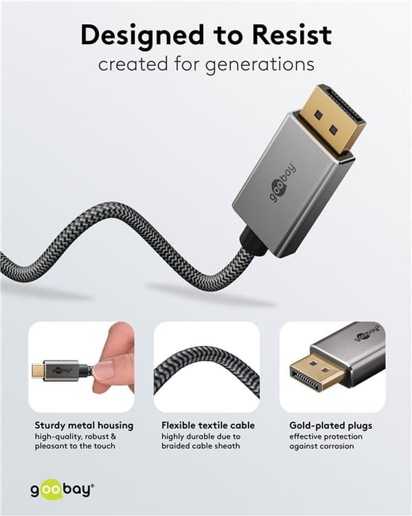 USB-C™-til-DisplayPort™-kabel, 1 m, svart