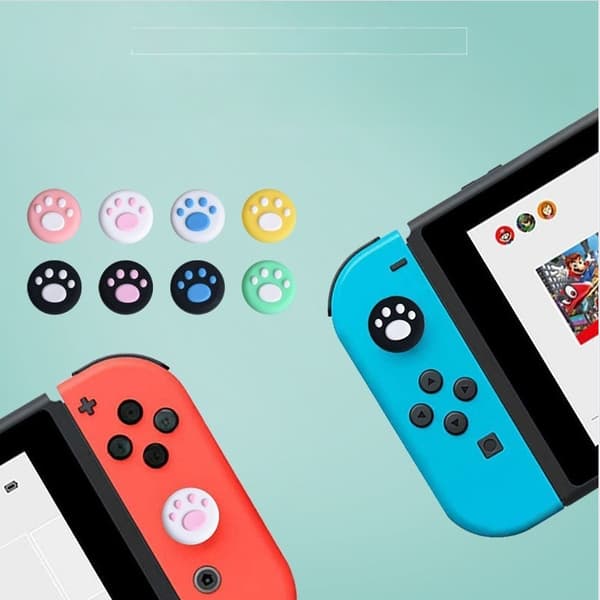 4-Pack Paradise Switch 2 Controller Joystick Skydd - Söta Katt Tass Silikon Tumgrepp White+Blue