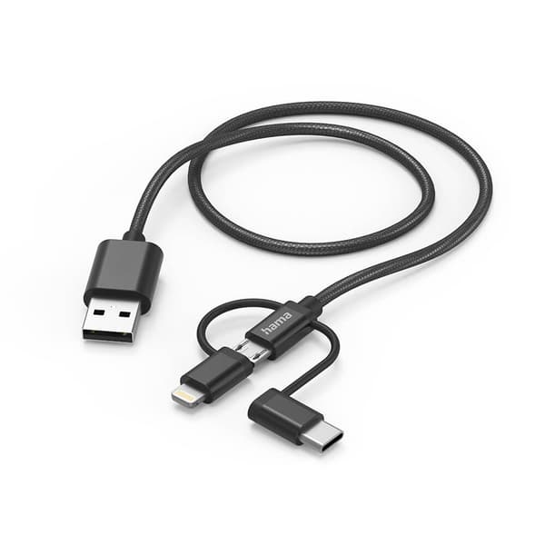 Multi ladekabel 3-i-1 Svart 1.5m