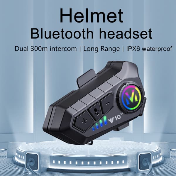 Bluetooth Intercom Headset for Helmets V10-2X Black Compatible with Multiple Devices Hard Mic