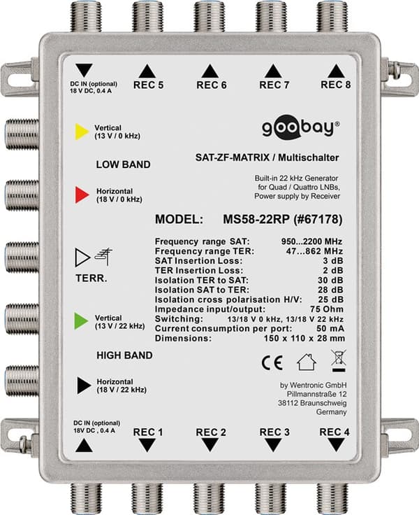 Passiv satellitt multibryter 5 inn / 8 ut