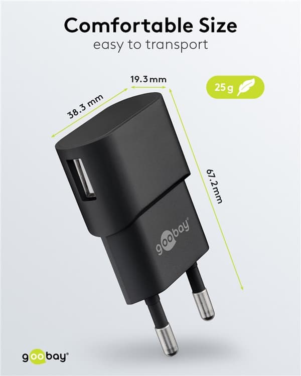 USB-lader 1 A (5W) sort