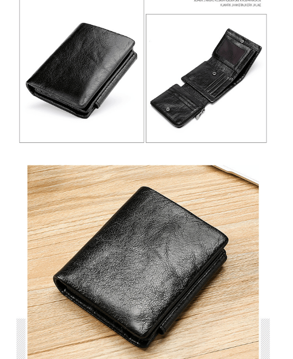 RFID-säker läderplånbok för män - Trippelvikt & Slim Black