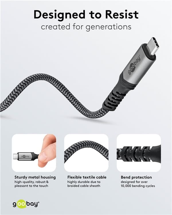 USB-C™-kaapeli, USB4™, 1,8 m, musta;hopea