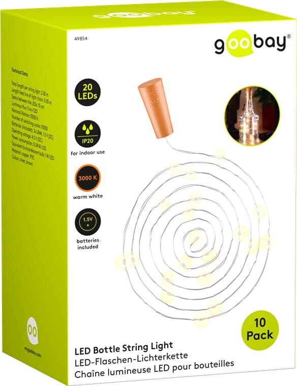 10x ljusslinga till flaskor med 20 LED