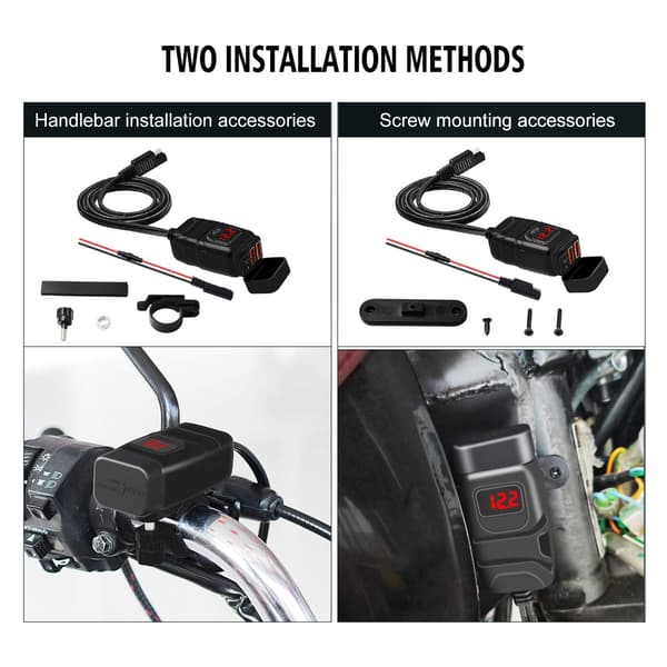 USB-C / USB hurtigoplader til bil og motorcykel Black