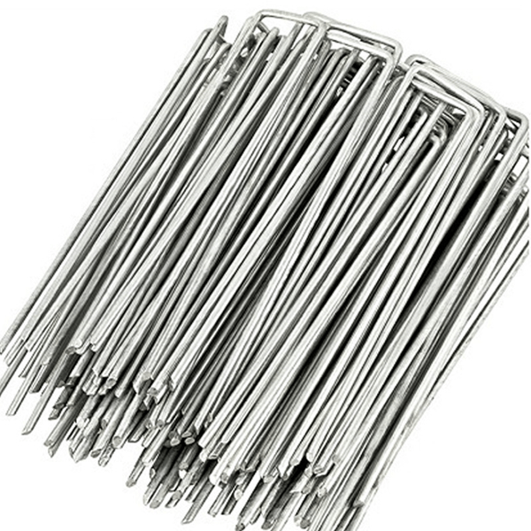 100 st U-formade förankringspinnar för trädgård Silver