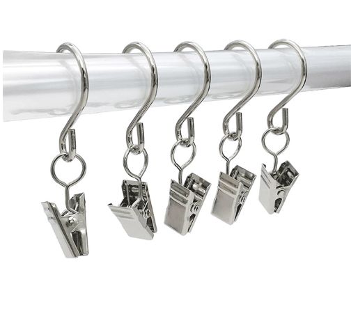Gardinklämmor med S-Krokar, 20-pack Silver