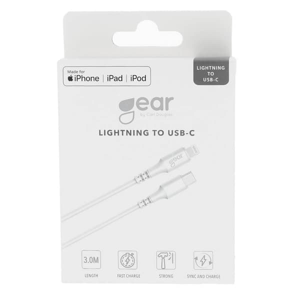 Ladekabel USB-C til Lightning 3m Hvit MFI C94