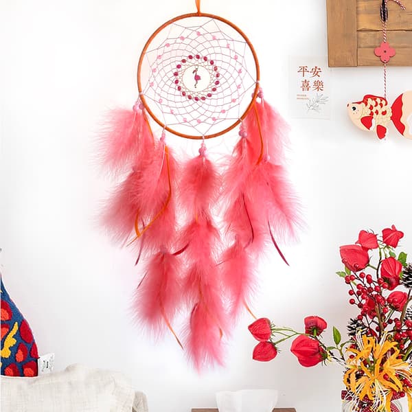 Boho fjäder väggdekoration, väggbonad för sovrum Red