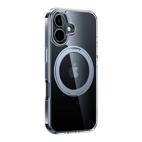 Torras Ostand Pro -kotelo iPhone 16:lle (läpinäkyvä)