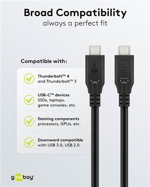 USB-C™-kabel, 2 m, svart