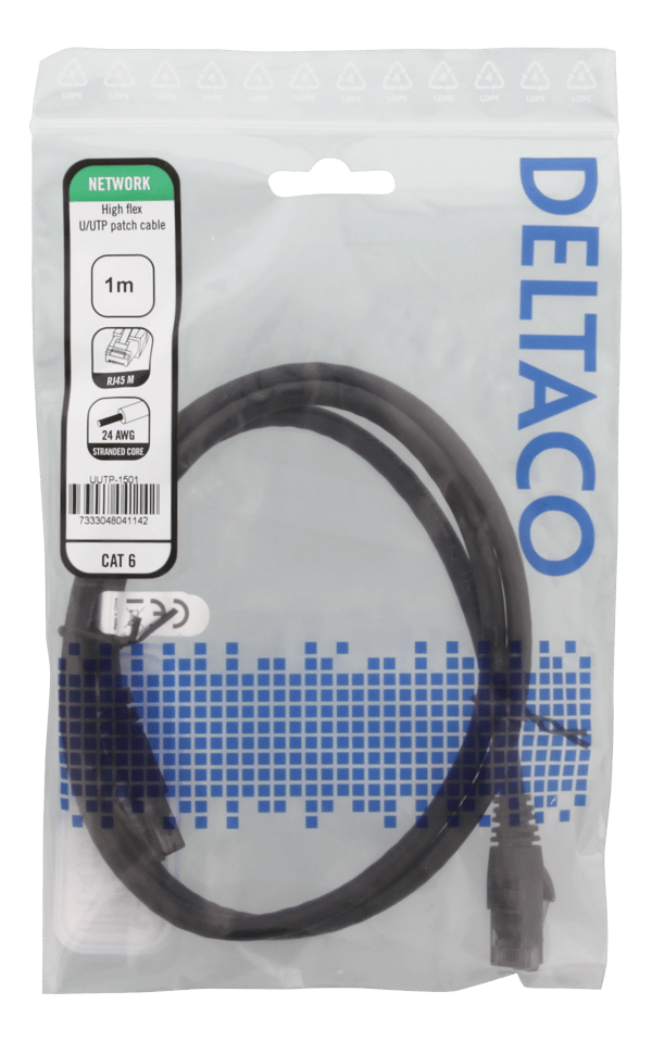 U/UTP High Flex Cat6, patch cable, 1m, TPE, black