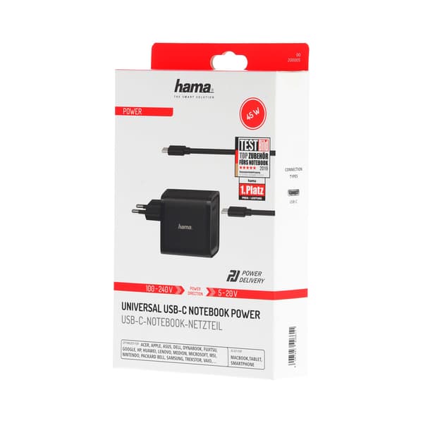 Strømforsyning Notebook USB-C 100-240V 5-20V/45W