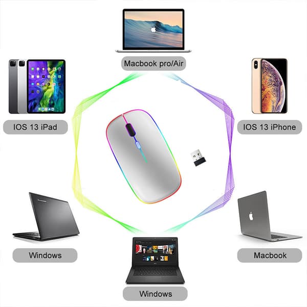 Trådlös datormus med RGB LED dual mode Bluetooth/Wifi Silver