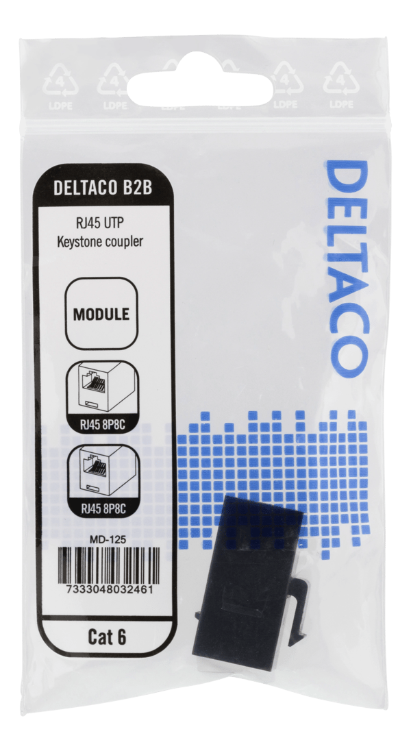 Cat6 Keystone coupler, unshielded, 2xRJ45, plastic, 180
