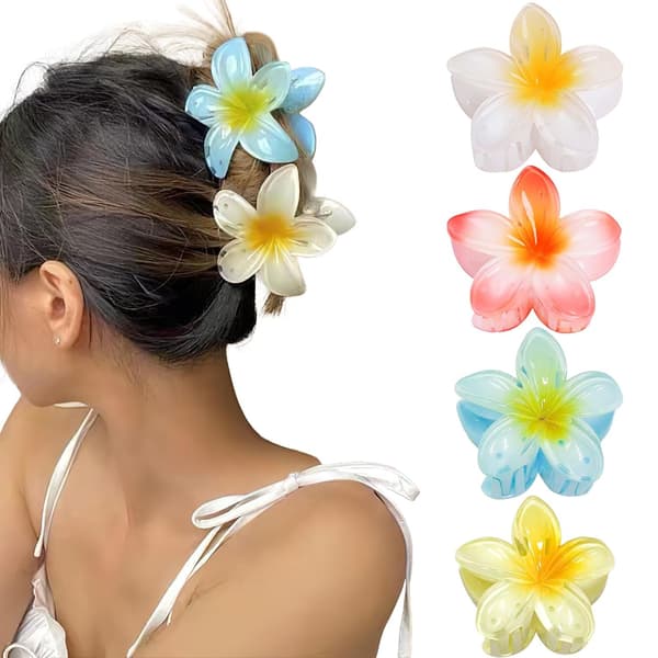 Hårklämmor med blommor 4-pack White/Orange/Yellow/Blue