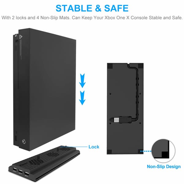 Xbox One X-stativ med blæser og 3 USB-porte