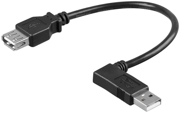 USB-A-förlängningskabel 90°, 0,3 m, svart