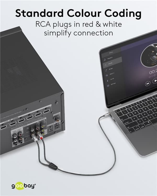 Lydadapterkabel AUX, 3,5 mm jack til stereo RCA-plugg, 5 m
