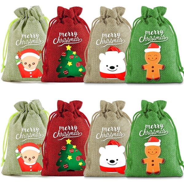 Jule jute gaveposer 8-Pack