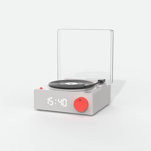 Högtalare Väckarklocka Vinyl Retro Grå