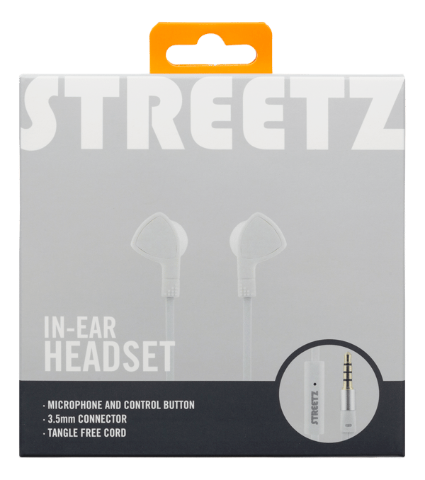 E110 In-ear earbuds, 1-button remote, 3.5mm, mic, white