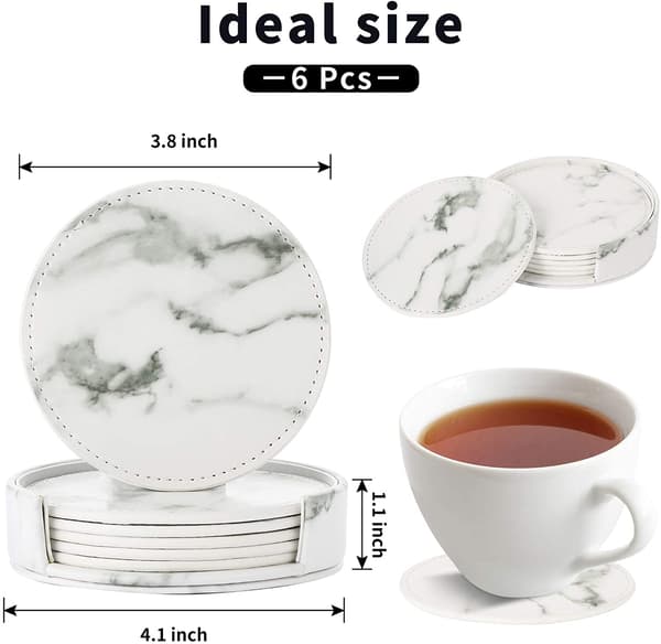 Glasunderlägg 6-pack PU-läder Marmor Vit